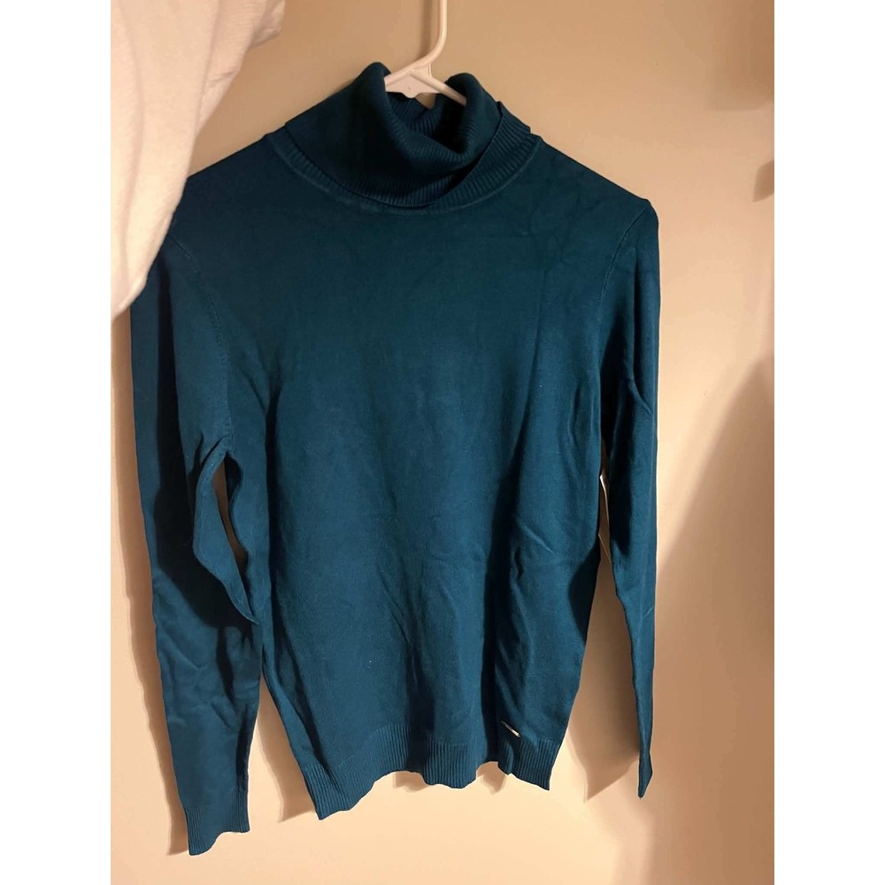 Calvin Klein Womens Dark Green Turtleneck Sweater MDVS8092 Teal Knit Top S NWT